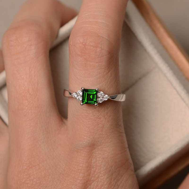 Rare Zircon Womens Elegant Diamond Ringcolorfast Square Emerald Ring