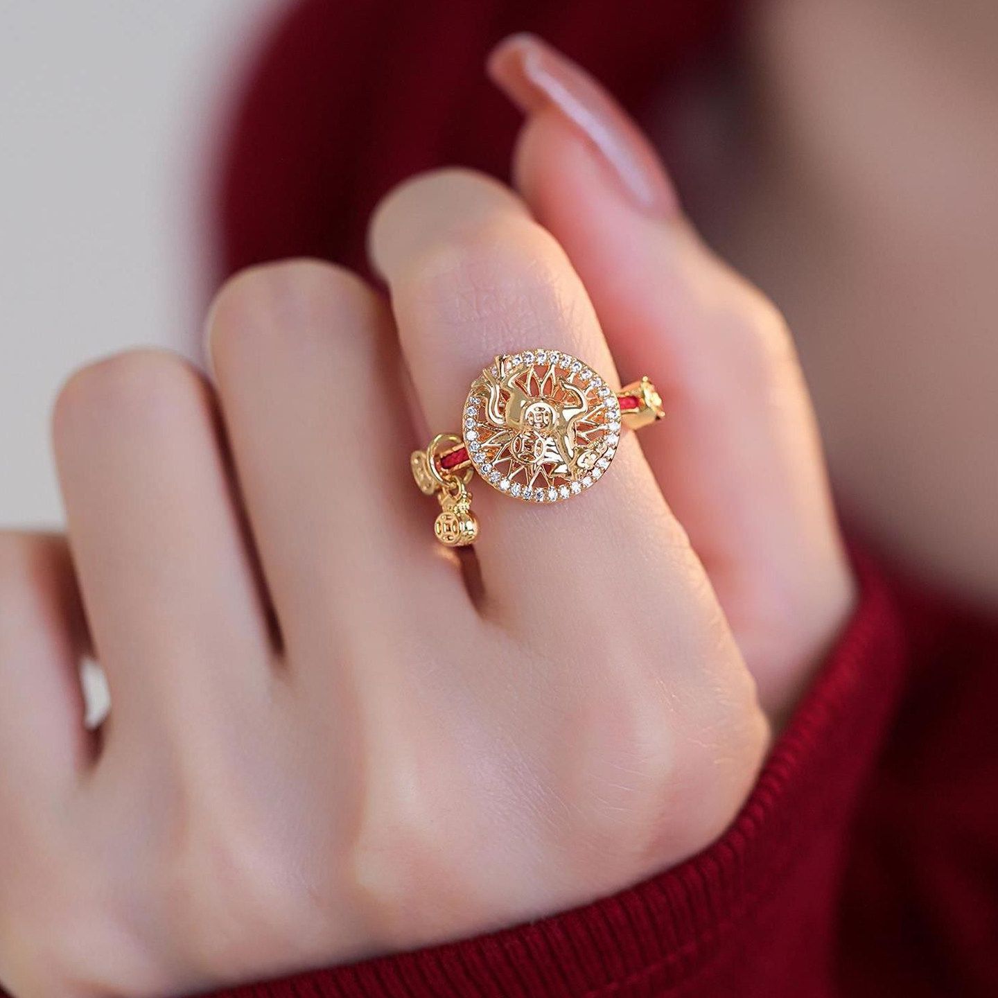 2026 New Year Light Luxury Zodiac Horse Ring, Rotatable  Adjustable Band