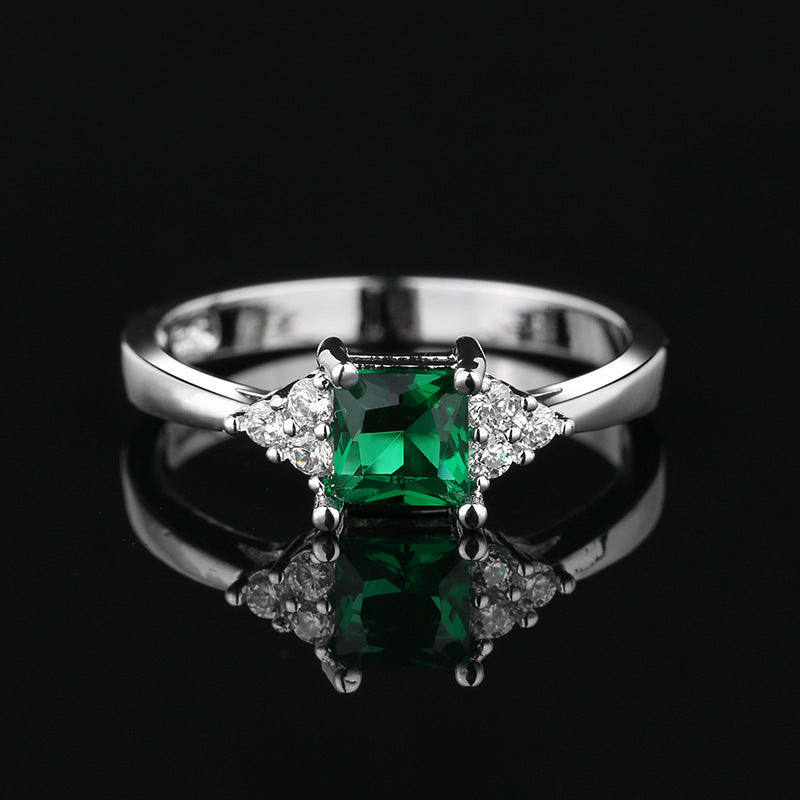 Rare Zircon Womens Elegant Diamond Ringcolorfast Square Emerald Ring