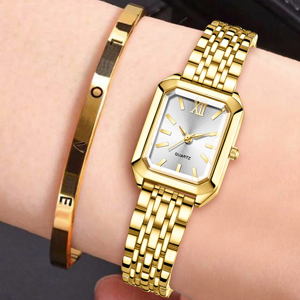 The Lady Is Just Wearing A Square Quartz Watch
