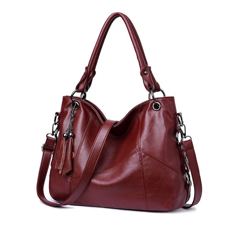 Fashion Stitching PU Tassel Portable Shoulder Crossbody Commuter Women's Bag
