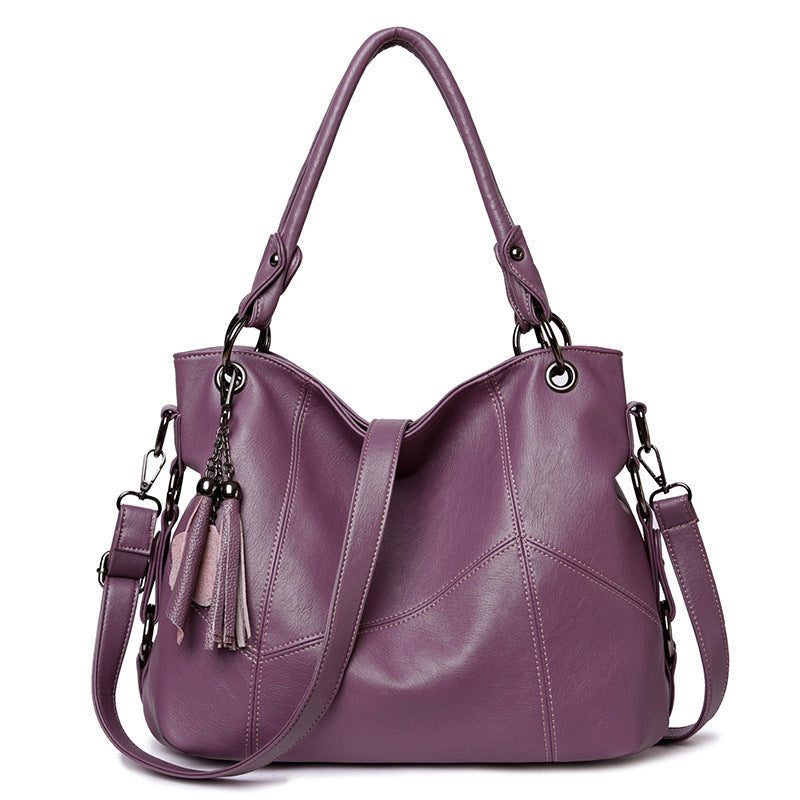 Fashion Stitching PU Tassel Portable Shoulder Crossbody Commuter Women's Bag