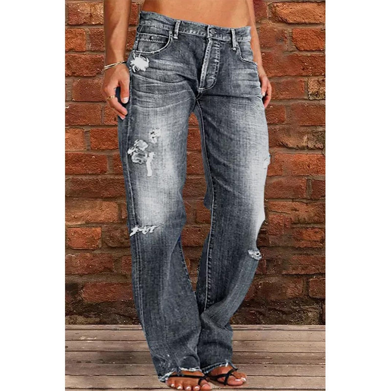 Ripped Jeans Loose Wide Leg Denim Pants Leisure Commuting Trousers Women's Clothing