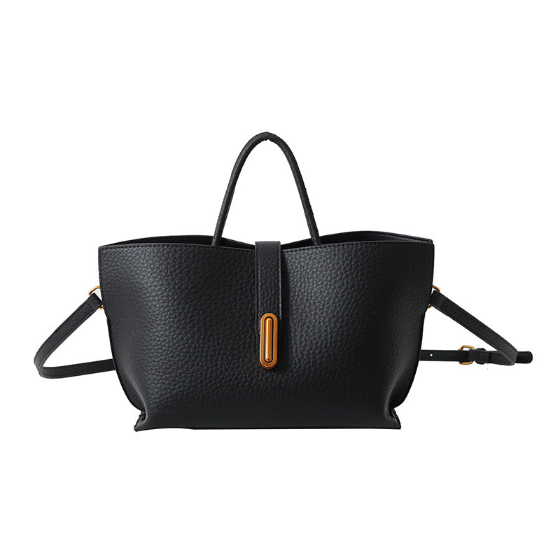 INS Litchi Pattern Shoulder Bag Fashion Zipper Bucket Bag High Capacity Totes Handbag For Women