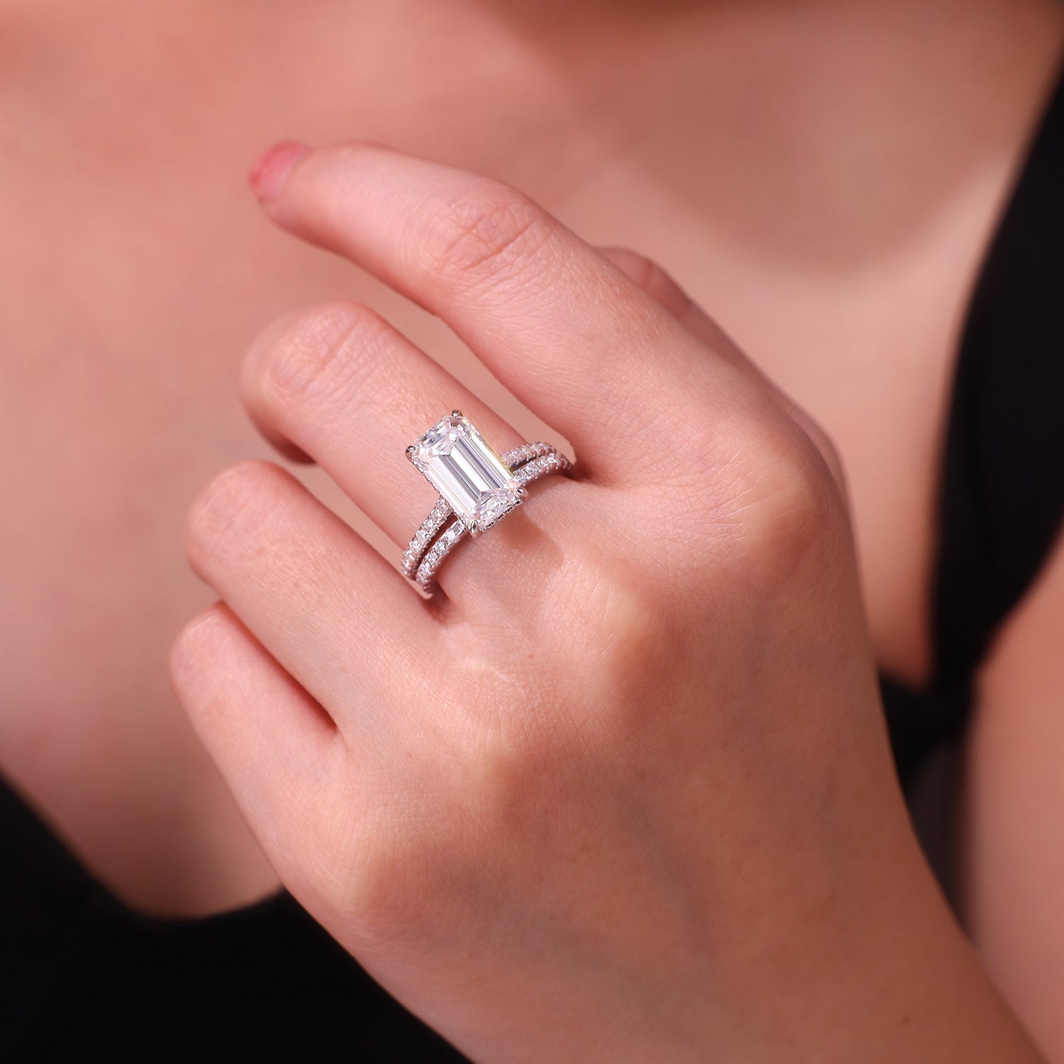 S925 Sterling Silver Stackable Ring Fully Set With Moissanite