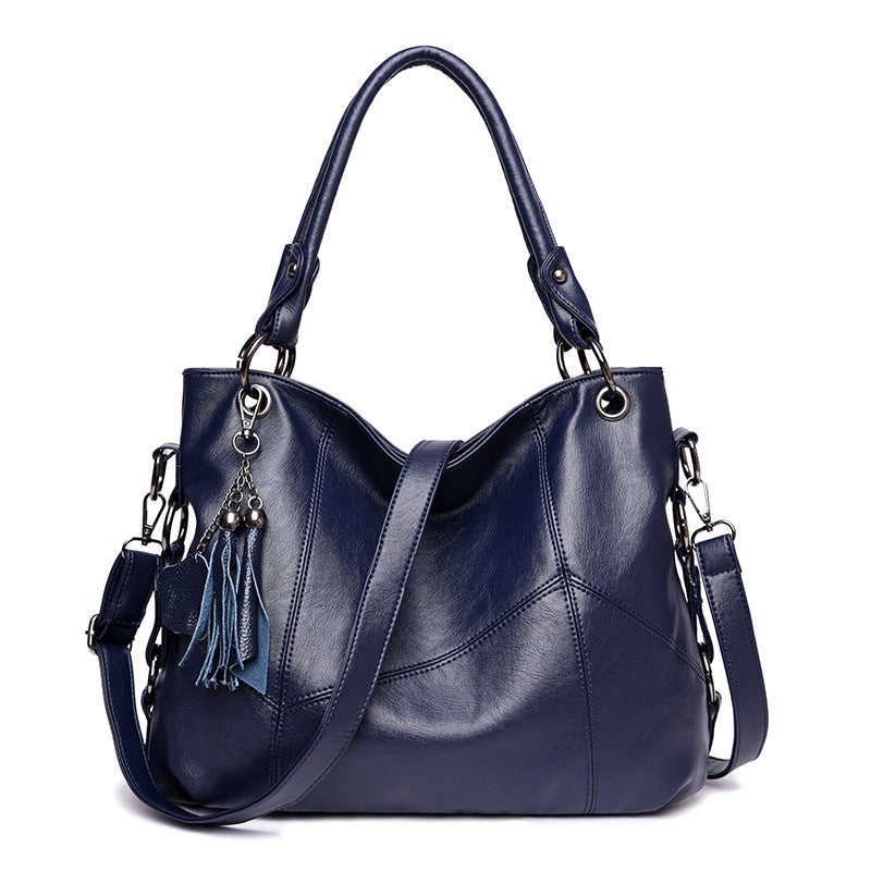 Fashion Stitching PU Tassel Portable Shoulder Crossbody Commuter Women's Bag